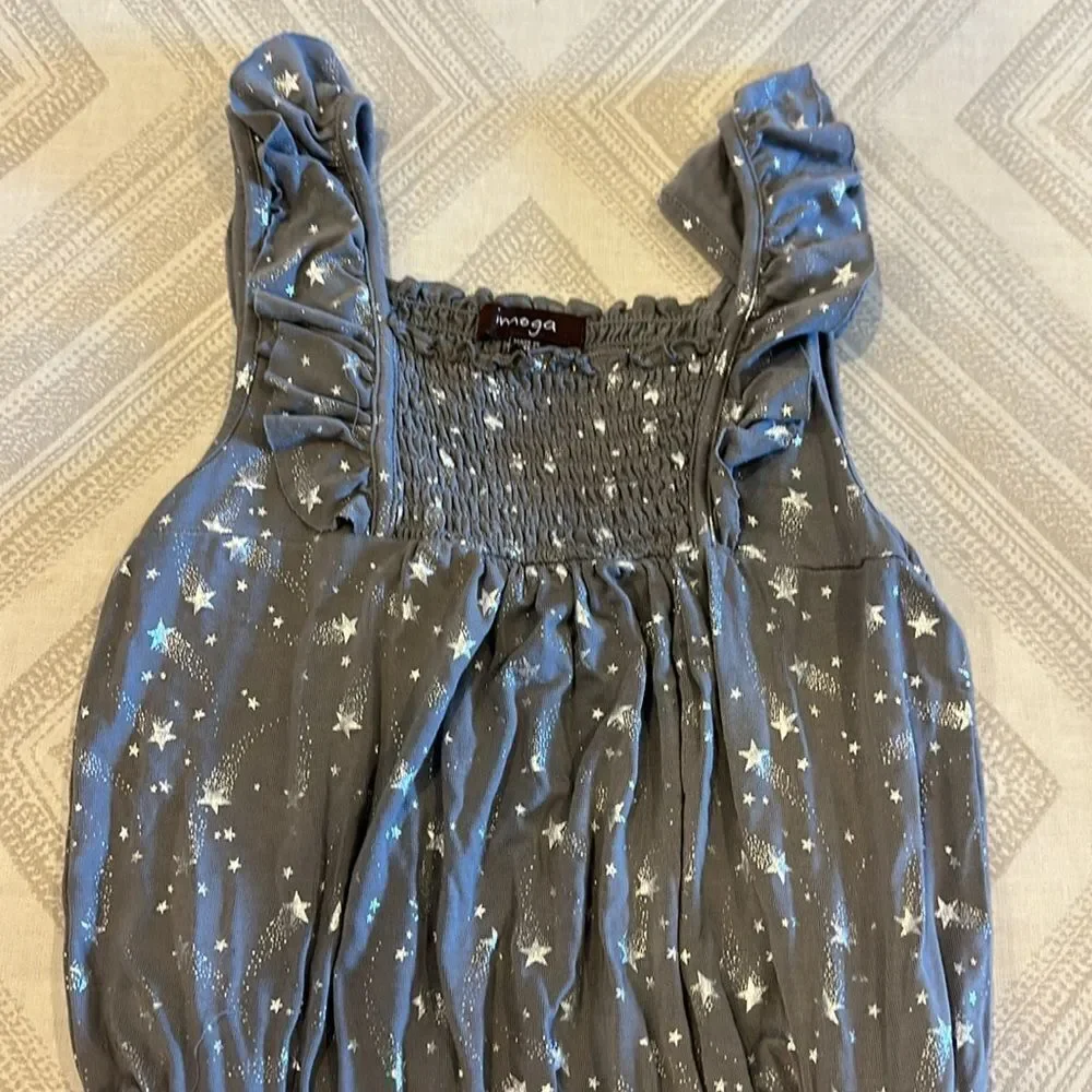 Imoga Girls Grey Tank Dress with Silver Stars - Size 8